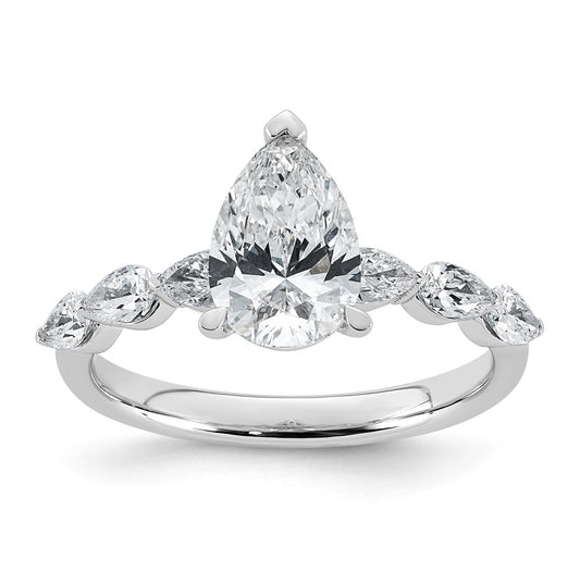 14K White Gold 2 1/8ct Certified Pear Ctr Lab Grown Diamond VS+ F+ w/ Pear Sides Comp. En