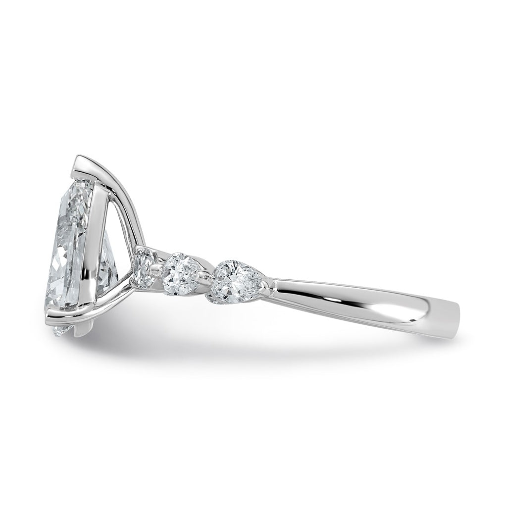 14K White Gold 2 5/8ct Certified Pear Ctr Lab Grown Diamond VS+ F+ w/ Pear Sides Comp. En