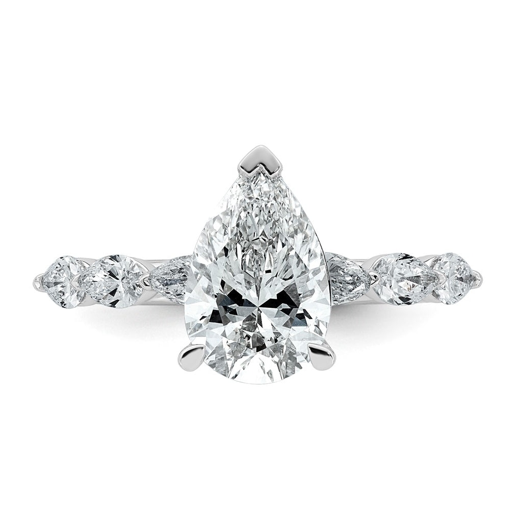 14K White Gold 2 5/8ct Certified Pear Ctr Lab Grown Diamond VS+ F+ w/ Pear Sides Comp. En