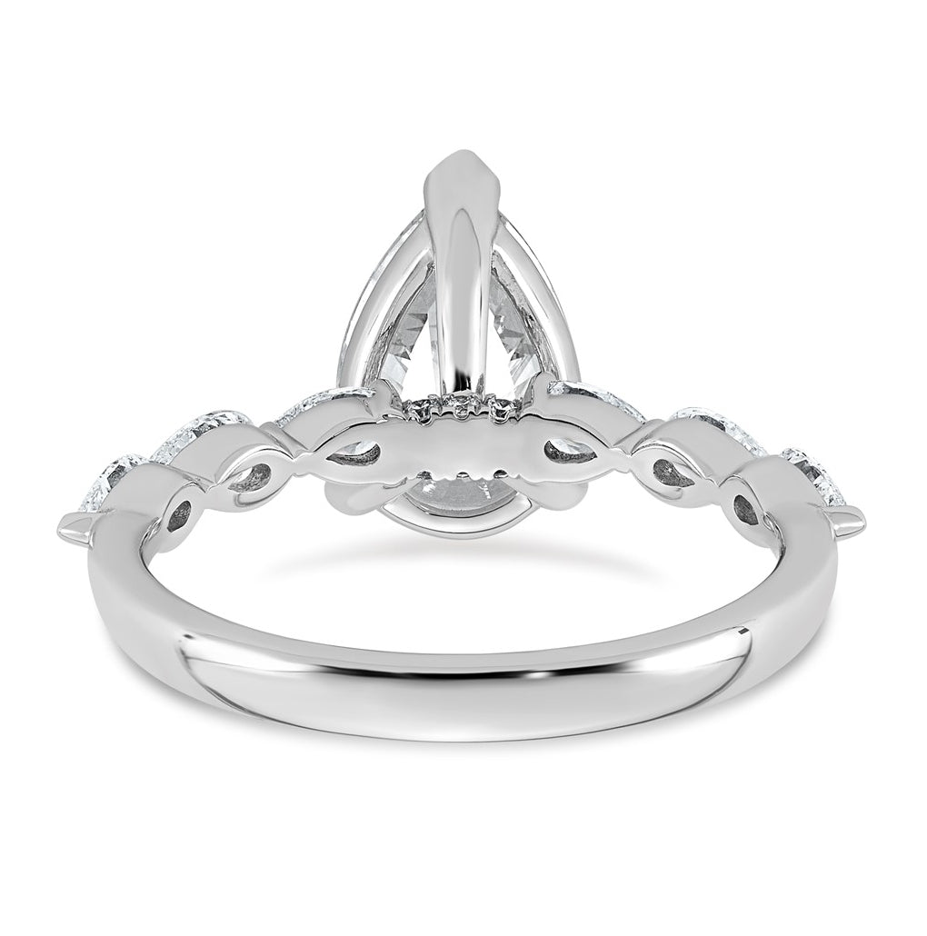 14K White Gold 2 5/8ct Certified Pear Ctr Lab Grown Diamond VS+ F+ w/ Pear Sides Comp. En