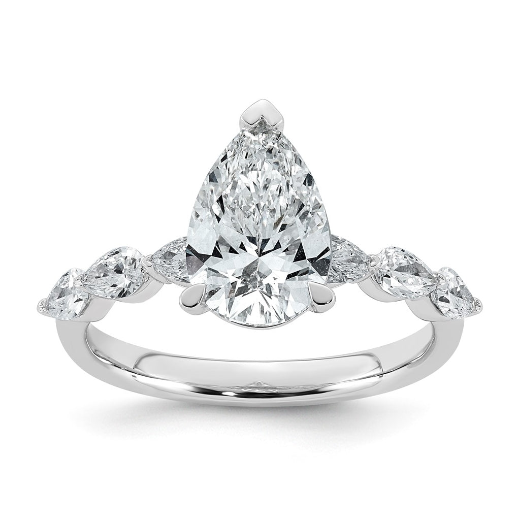 14K White Gold 2 5/8ct Certified Pear Ctr Lab Grown Diamond VS+ F+ w/ Pear Sides Comp. En