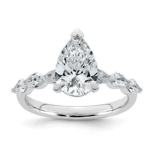 14K White Gold 2 5/8ct Certified Pear Ctr Lab Grown Diamond VS+ F+ w/ Pear Sides Comp. En