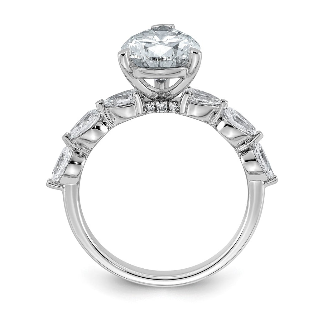 14K White Gold 3 7/8ct Certified Pear Ctr Lab Grown Diamond VS+ F+ w/ Pear Sides Comp. En