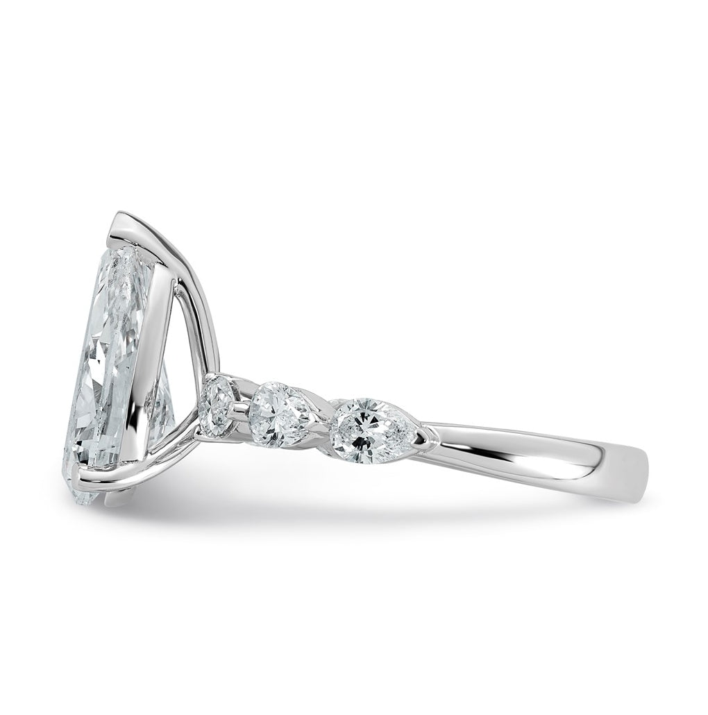 14K White Gold 3 7/8ct Certified Pear Ctr Lab Grown Diamond VS+ F+ w/ Pear Sides Comp. En