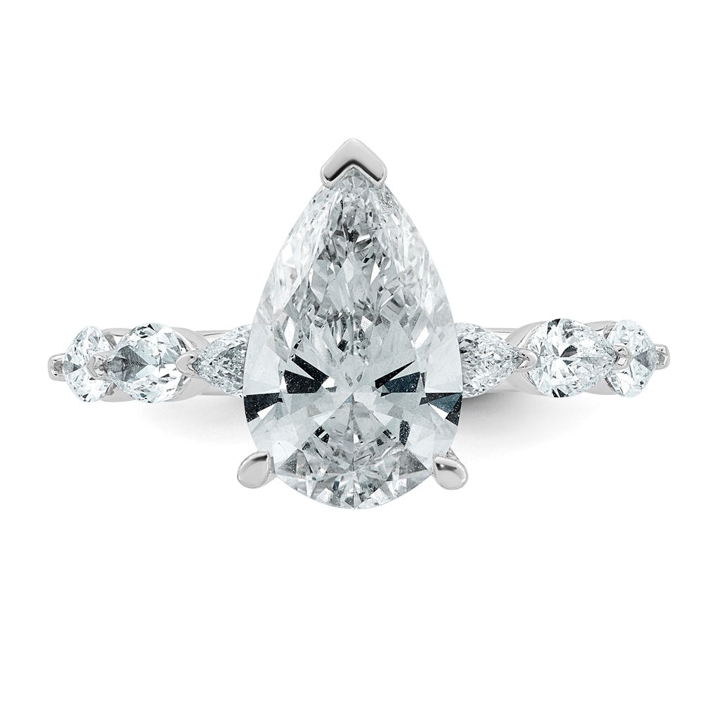 14K White Gold 3 7/8ct Certified Pear Ctr Lab Grown Diamond VS+ F+ w/ Pear Sides Comp. En