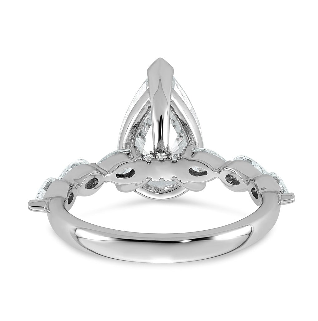 14K White Gold 3 7/8ct Certified Pear Ctr Lab Grown Diamond VS+ F+ w/ Pear Sides Comp. En