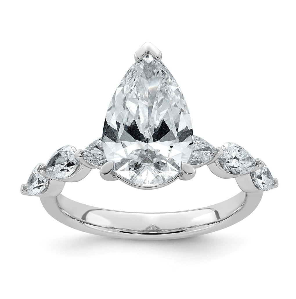 14K White Gold 3 7/8ct Certified Pear Ctr Lab Grown Diamond VS+ F+ w/ Pear Sides Comp. En