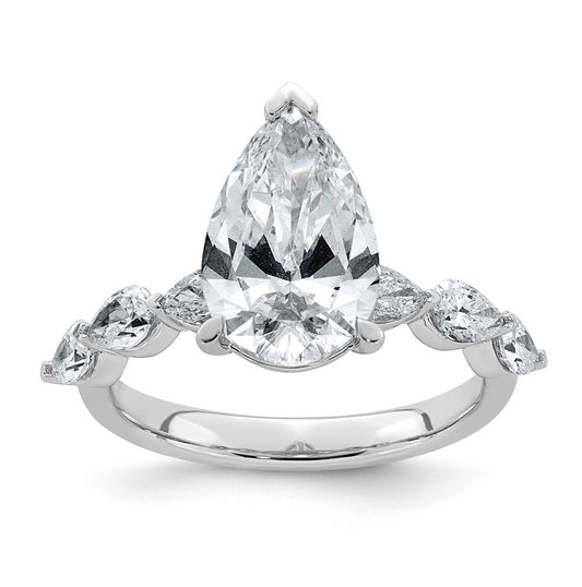 14K White Gold 3 7/8ct Certified Pear Ctr Lab Grown Diamond VS+ F+ w/ Pear Sides Comp. En