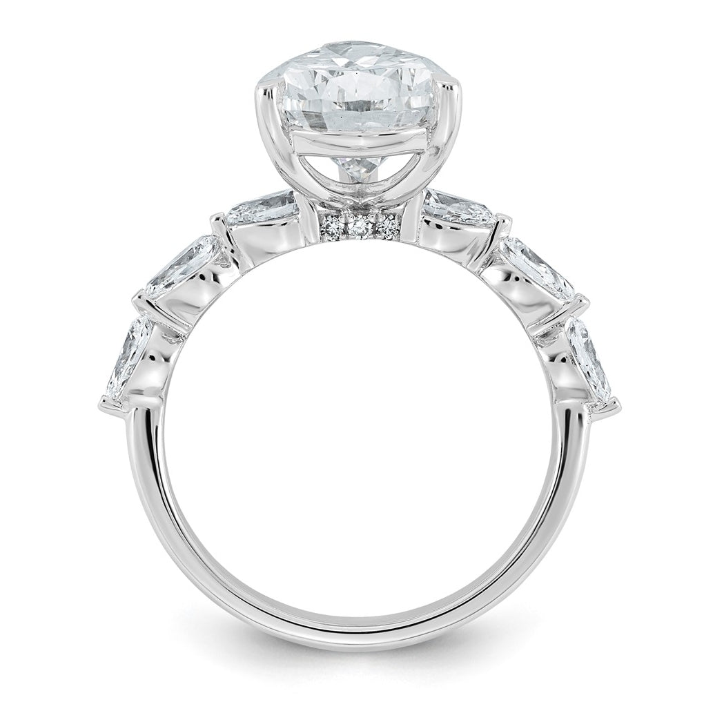 14K White Gold 4 7/8ct Certified Pear Ctr Lab Grown Diamond VS+ F+ w/ Pear Sides Comp. En
