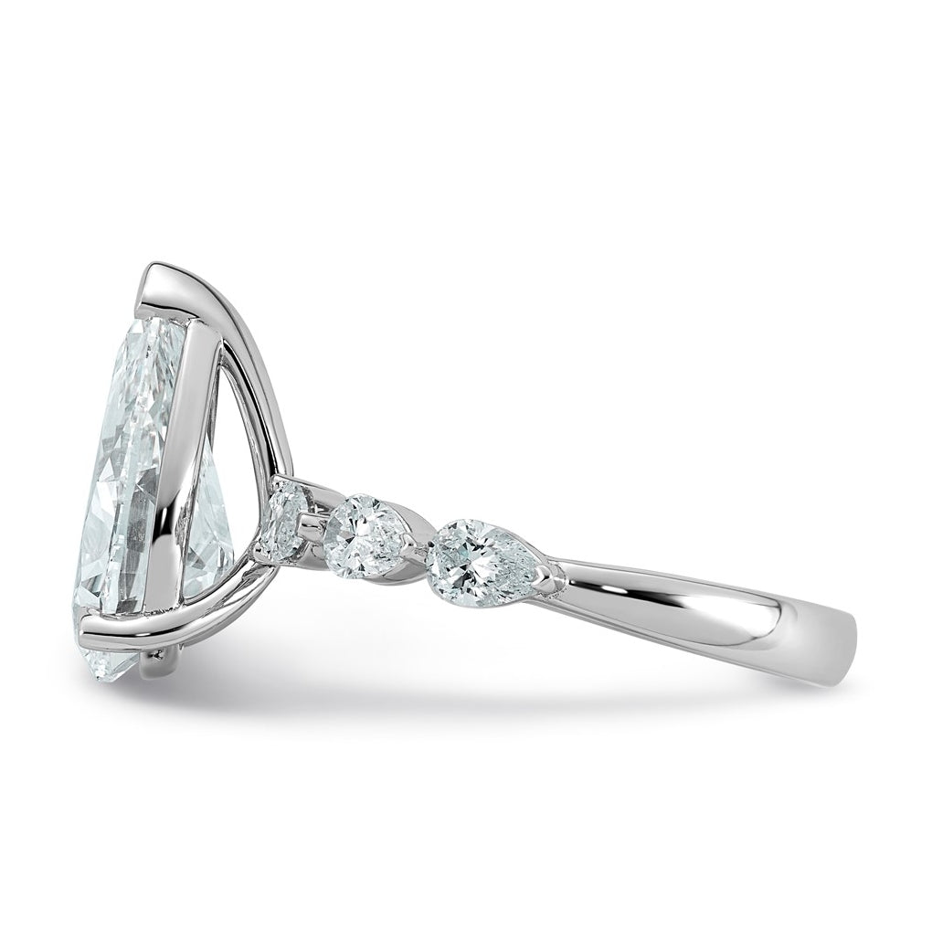 14K White Gold 4 7/8ct Certified Pear Ctr Lab Grown Diamond VS+ F+ w/ Pear Sides Comp. En