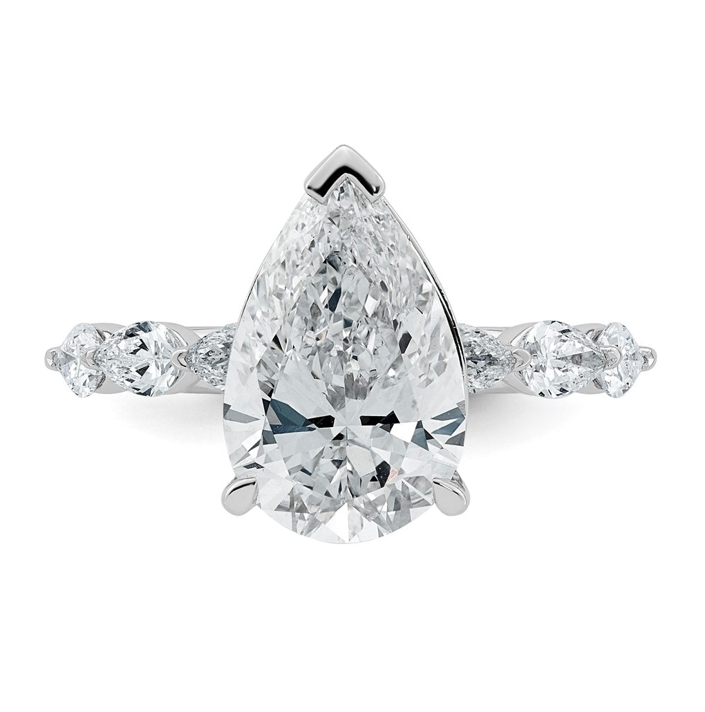 14K White Gold 4 7/8ct Certified Pear Ctr Lab Grown Diamond VS+ F+ w/ Pear Sides Comp. En