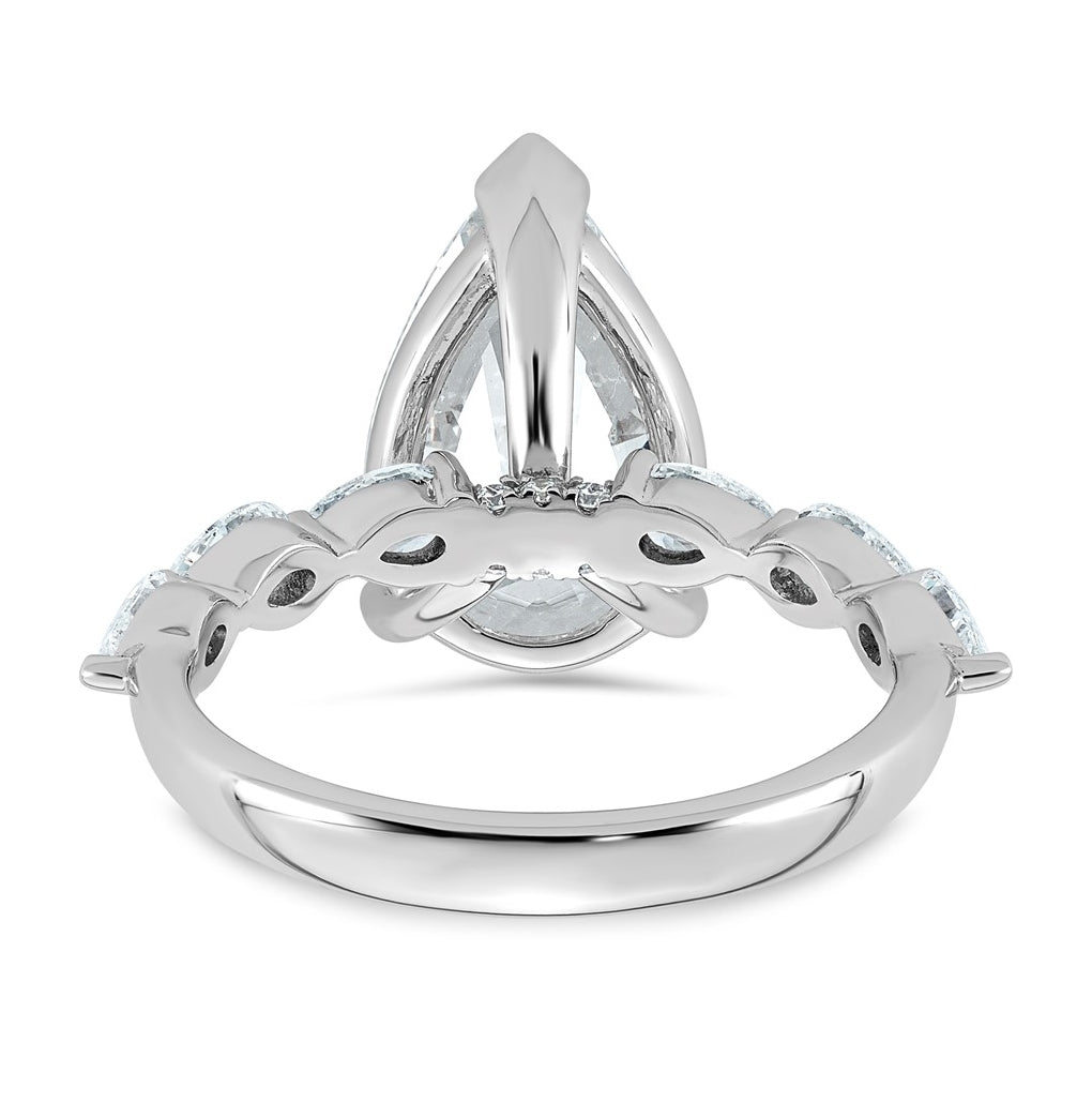 14K White Gold 4 7/8ct Certified Pear Ctr Lab Grown Diamond VS+ F+ w/ Pear Sides Comp. En