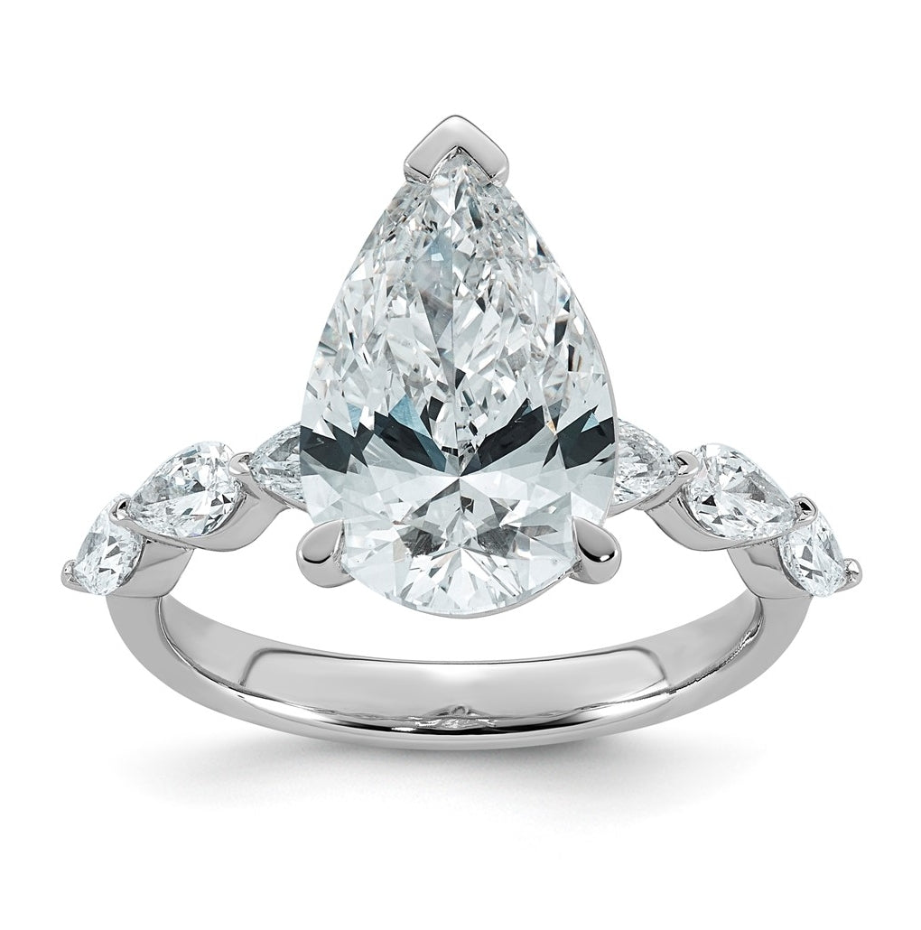14K White Gold 4 7/8ct Certified Pear Ctr Lab Grown Diamond VS+ F+ w/ Pear Sides Comp. En
