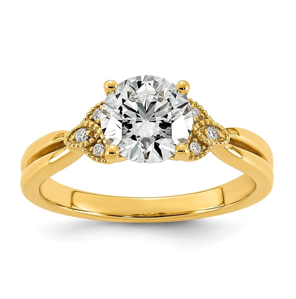 14K Yellow Gold Cert Round Center Lab Grown Diamond VS+ F+ Engagement Ring Size 7– Elegant Jewelry Gift for Birthday, Anniversary, Engagement, Wedding