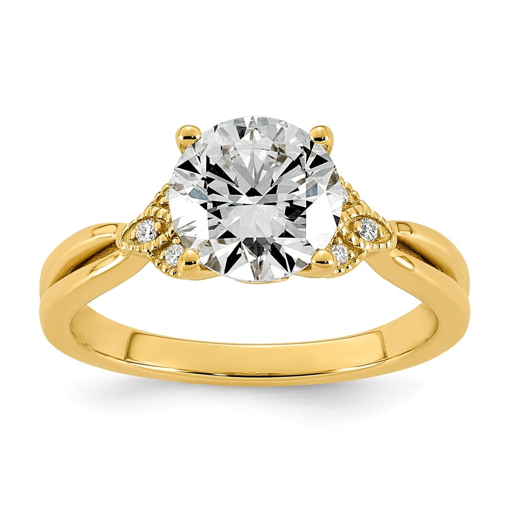 14K Yellow Gold Cert Round Center Lab Grown Diamond VS+ F+ Engagement Ring Size 7– Elegant Jewelry Gift for Birthday, Anniversary, Engagement, Wedding