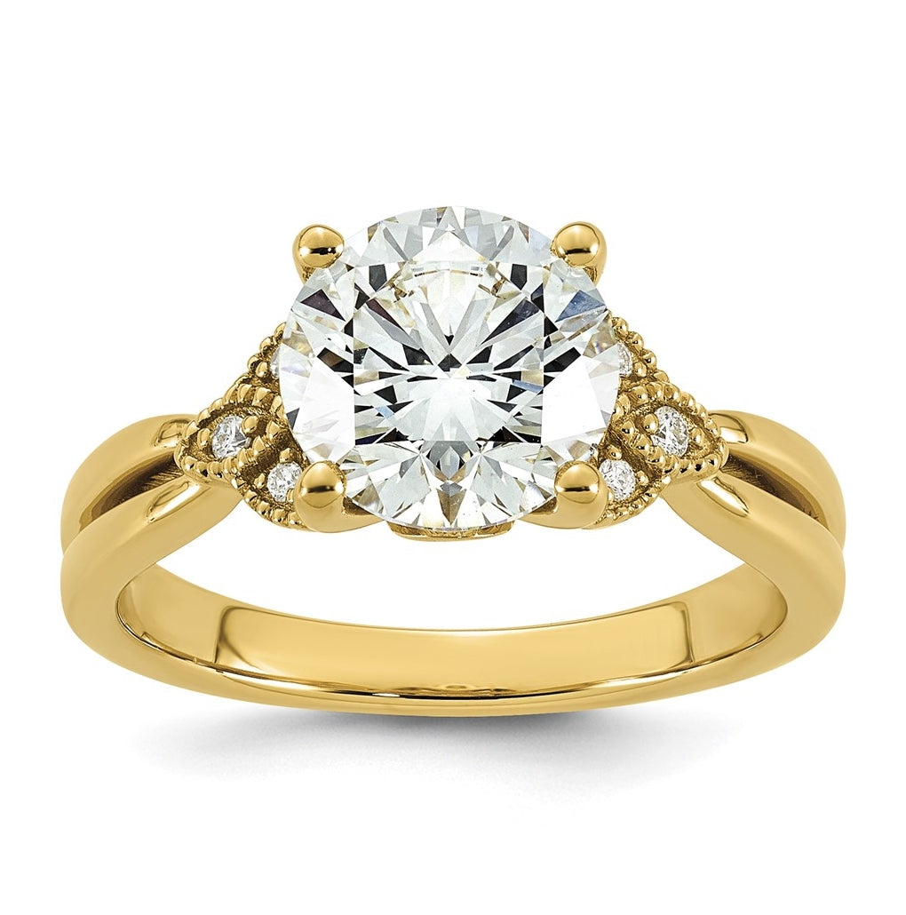 14K Yellow Gold Cert Round Center Lab Grown Diamond VS+ F+ Engagement Ring Size 7– Elegant Jewelry Gift for Birthday, Anniversary, Engagement, Wedding