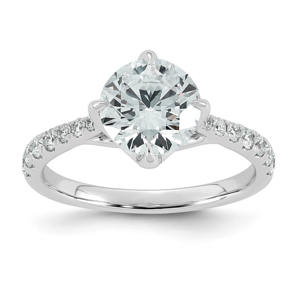 14K White Gold Cert Round Center Lab Grown Diamond VS+ F+ Comp Ring – Elegant Jewelry Gift for Birthday, Anniversary, Engagement, Wedding