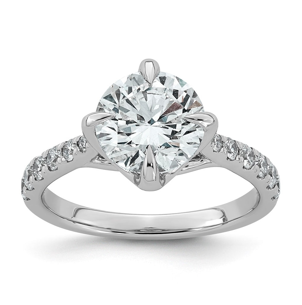 14K White Gold Cert Round Center Lab Grown Diamond VS+ F+ Comp Ring – Elegant Jewelry Gift for Birthday, Anniversary, Engagement, Wedding