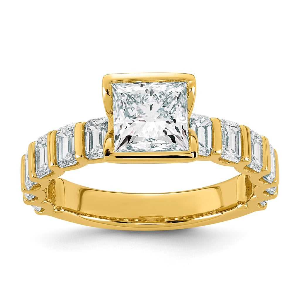 14K Yellow Gold 3ct Cert Princess Center Lab Grown Diamond VS+ F+ Comp Ring – Elegant Jewelry Gift for Birthday, Anniversary, Engagement, Wedding