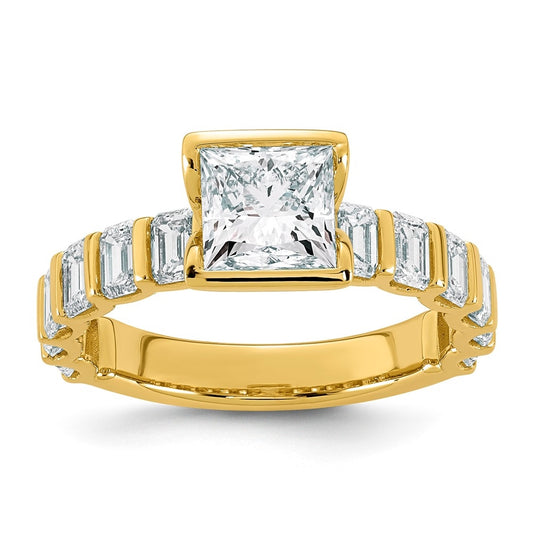 14K Yellow Gold 3ct Cert Princess Center Lab Grown Diamond VS+ F+ Comp Ring – Elegant Jewelry Gift for Birthday, Anniversary, Engagement, Wedding