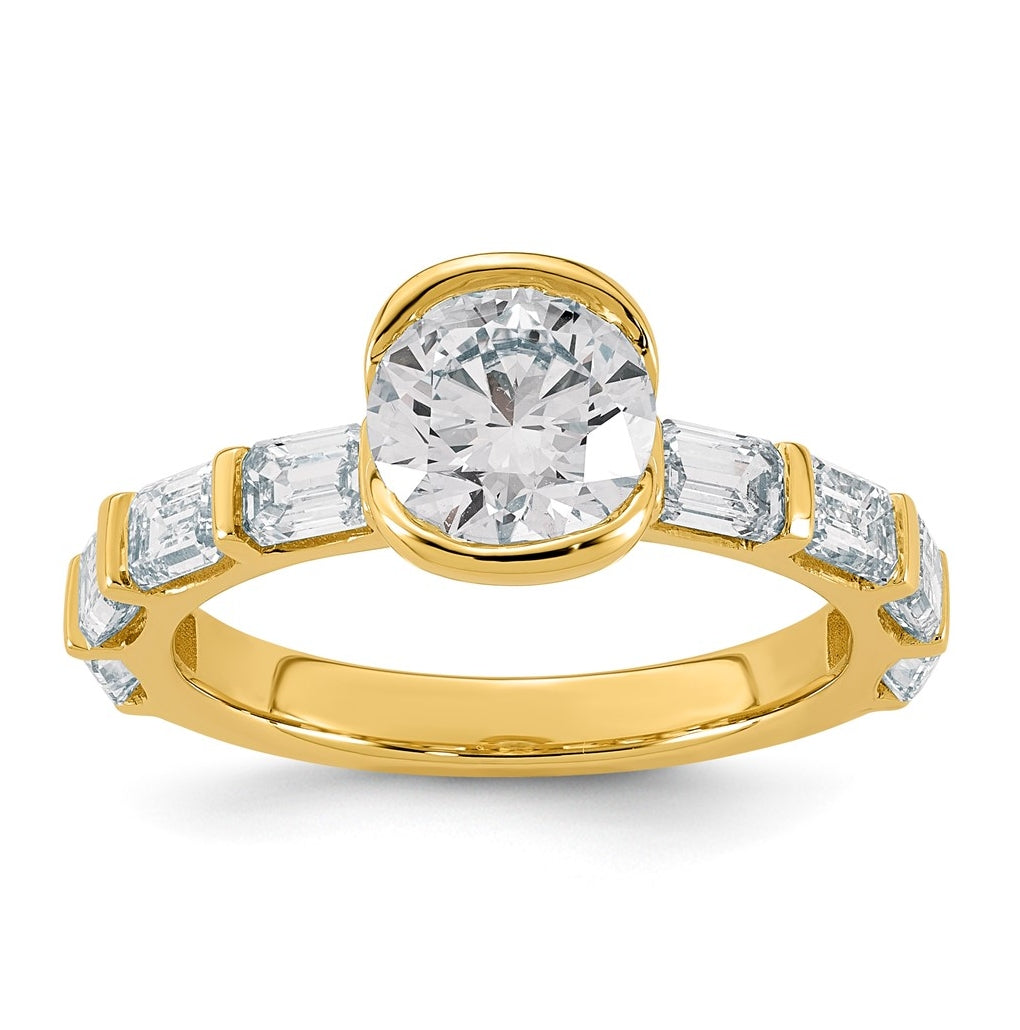 14K Yellow Gold 3 1/8ct Cert Round Center Lab Grown Diamond VS+ F+ Comp Ring – Elegant Jewelry Gift for Birthday, Anniversary, Engagement, Wedding