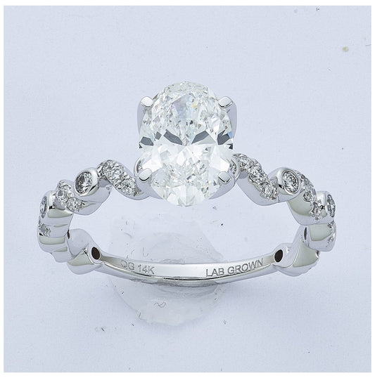 14K White Gold Certified Oval Center Lab Grown Diamond VS+ F+ Complete Ring – Elegant Jewelry Gift for Birthday, Anniversary, Engagement, Wedding