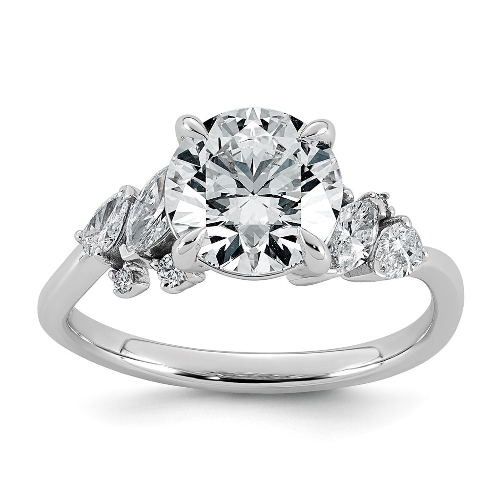 14K White Gold 2 1/2ct Cert Round Center Lab Grown Diamond VS+ F+ Comp Ring Size 7– Elegant Jewelry Gift for Birthday, Anniversary, Engagement, Wedding