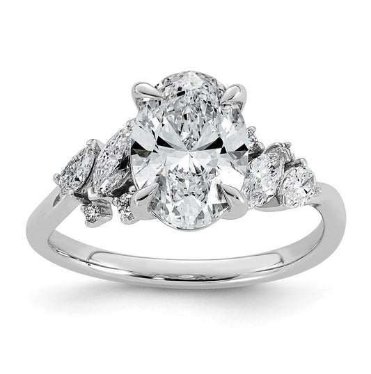 14K White Gold 2 1/2ct Cert Oval Center Lab Grown Diamond VS+ F+ Comp Ring Size 7– Elegant Jewelry Gift for Birthday, Anniversary, Engagement, Wedding