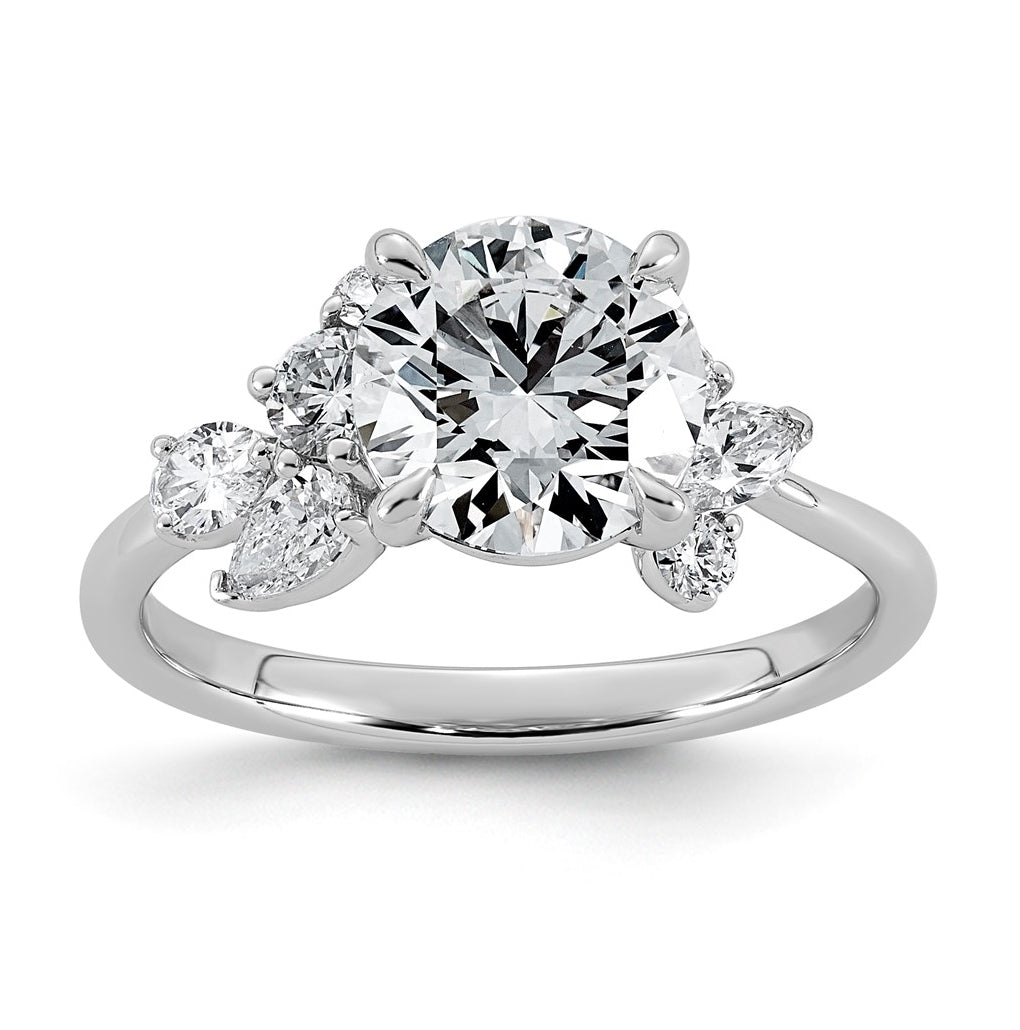 14K White Gold 2 1/2 Cttw Cert Round Center Lab Grown Diamond VS+ F+ Comp Ring Size 7– Elegant Jewelry Gift for Birthday, Anniversary, Engagement, Wedding