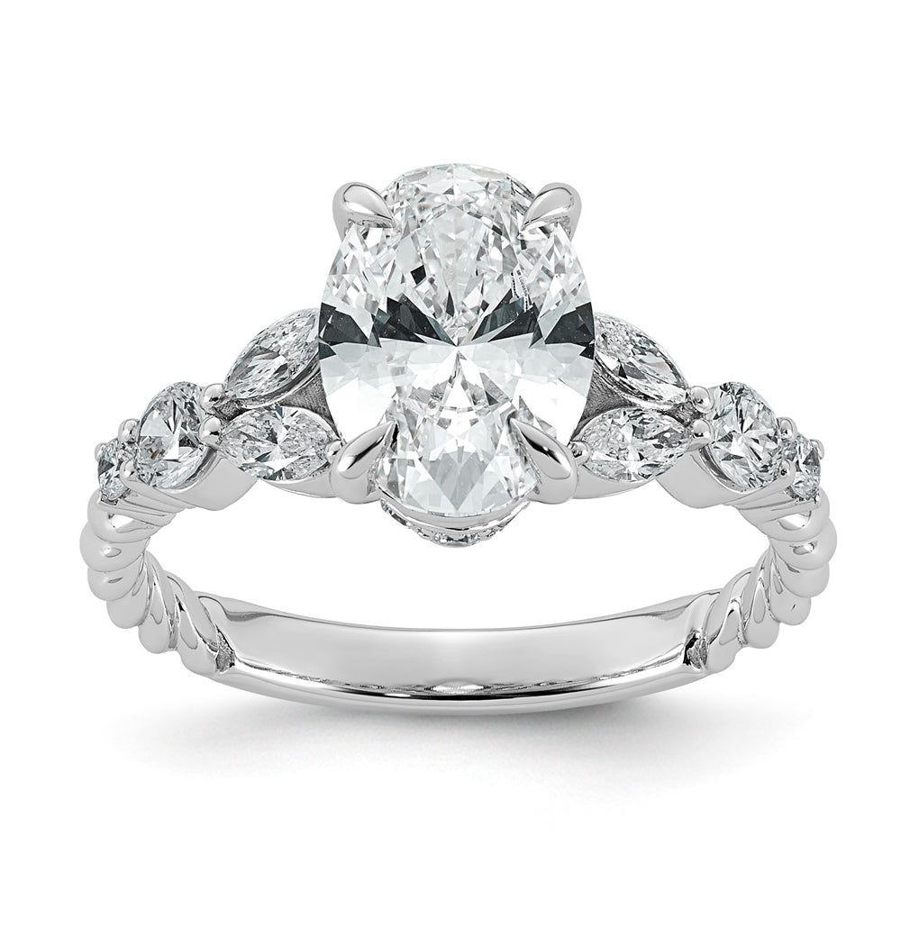 14K White Gold 2 1/2 Cttw Cert Oval Center Lab Grown Diamond VS+ F+ Comp Ring Size 7– Elegant Jewelry Gift for Birthday, Anniversary, Engagement, Wedding