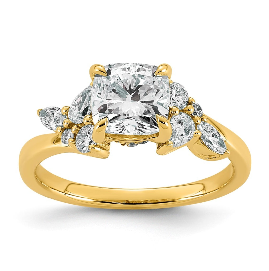 14K Yellow Gold 2ct Cert Cushion Center Lab Grown Diamond VS+ F+ Comp Ring – Elegant Jewelry Gift for Birthday, Anniversary, Engagement, Wedding