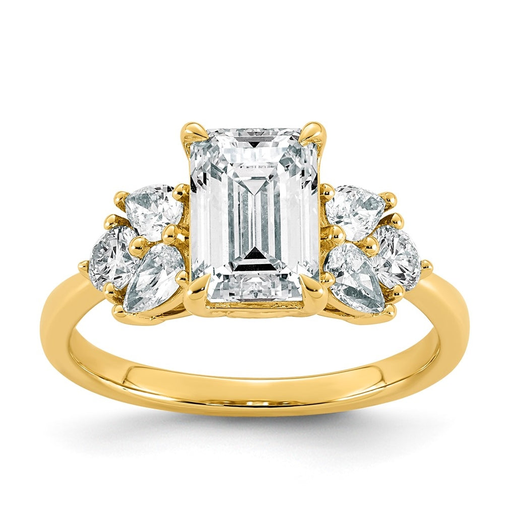 14K Yellow Gold 2 5/8ct Cert  Emerald-cut Center Lab Grown Diamond VS+ F+ Comp Ring – Elegant Jewelry Gift for Birthday, Anniversary, Engagement, Wedding