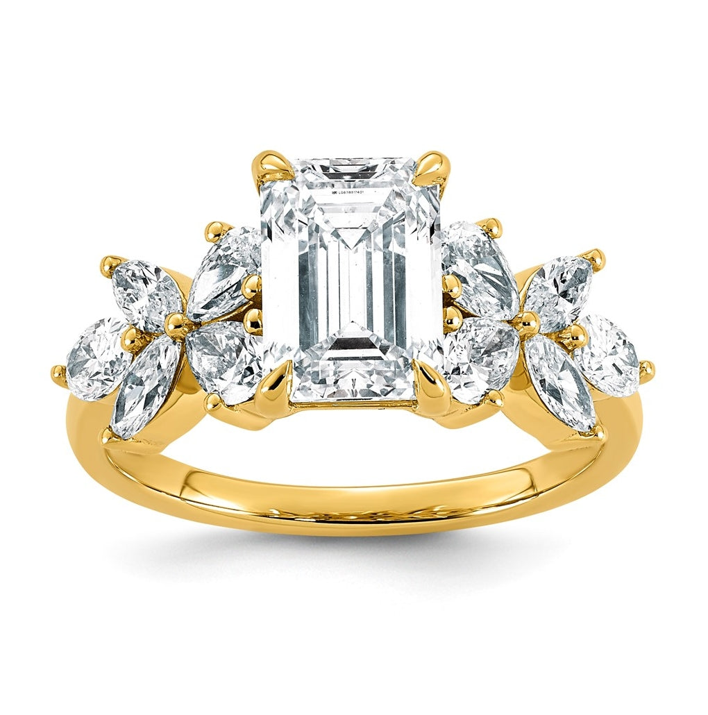 14K Yellow Gold 3ct Cert Emerald-cut Center Lab Grown Diamond VS+ F+ Comp Ring – Elegant Jewelry Gift for Birthday, Anniversary, Engagement, Wedding