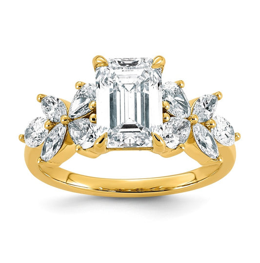 14K Yellow Gold 3ct Cert Emerald-cut Center Lab Grown Diamond VS+ F+ Comp Ring – Elegant Jewelry Gift for Birthday, Anniversary, Engagement, Wedding