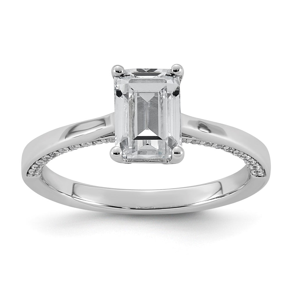 14K White Gold 1 1/5ct Emerald-cut Center Lab Grown Diamond VS+ F+ Complete Ring – Elegant Jewelry Gift for Birthday, Anniversary, Engagement, Wedding
