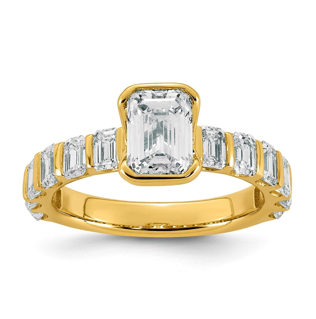 14K Yellow Gold 3ct Certified Emerald-cut Center Lab Grown Diamond VS+ F+ Comp Ring Size 7– Elegant Jewelry Gift for Birthday, Anniversary, Engagement, Wedding