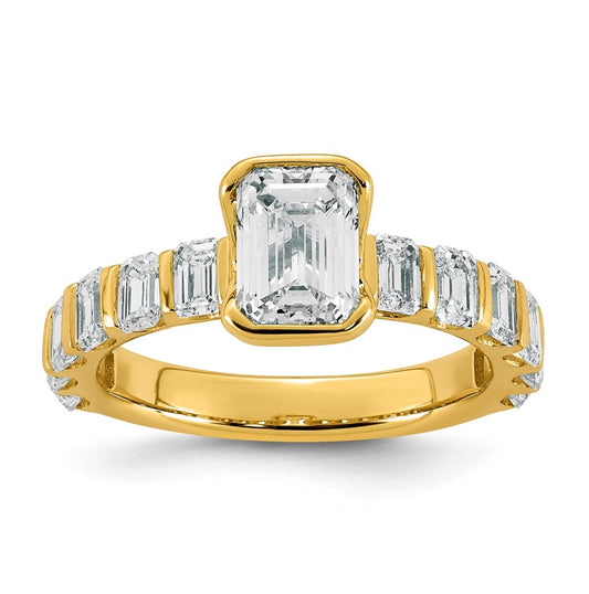 14K Yellow Gold 3ct Certified Emerald-cut Center Lab Grown Diamond VS+ F+ Comp Ring Size 7– Elegant Jewelry Gift for Birthday, Anniversary, Engagement, Wedding