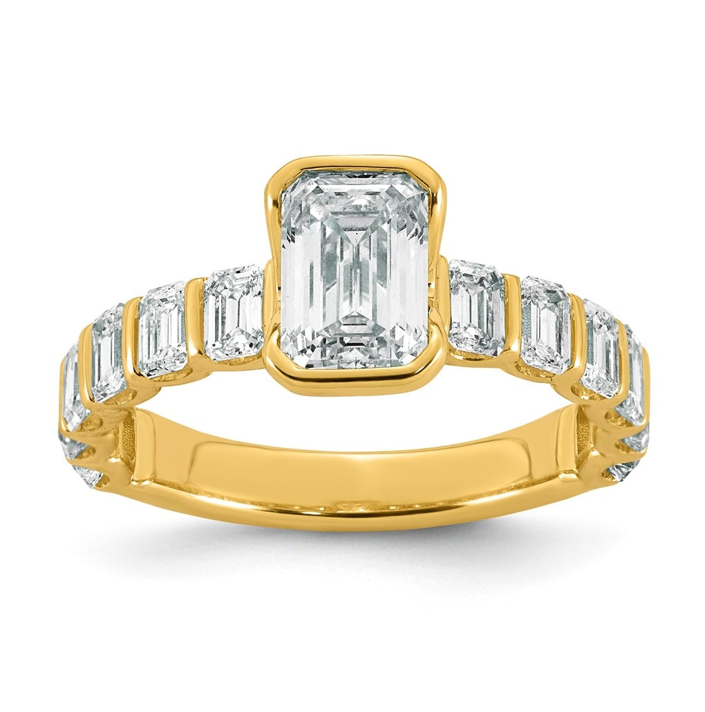 14K Yellow Gold 3 Cttw Certified Emerald-cut Center Lab Grown Diamond VS+ F+ Comp Ring Size 7– Elegant Jewelry Gift for Birthday, Anniversary, Engagement, Wedding