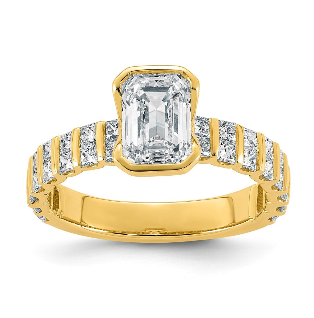 14K Yellow Gold 2 1/2ct Cert Emerald-cut Center Lab Grown Diamond VS+ F+ Eng Ring – Elegant Jewelry Gift for Birthday, Anniversary, Engagement, Wedding