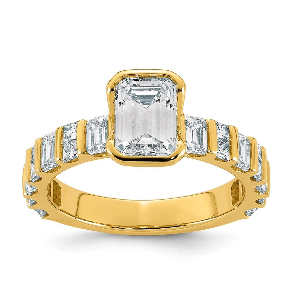 14K Yellow Gold 2 7/8ct Cert Emerald-cut Center Lab Grown Diamond VS+ F+ Comp Ring – Elegant Jewelry Gift for Birthday, Anniversary, Engagement, Wedding