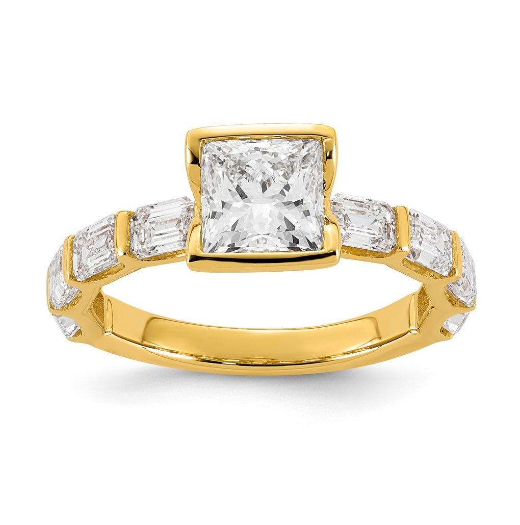 14K Yellow Gold 3 1/8ct Cert Princess Center Lab Grown Diamond VS+ F+ Comp Ring – Elegant Jewelry Gift for Birthday, Anniversary, Engagement, Wedding