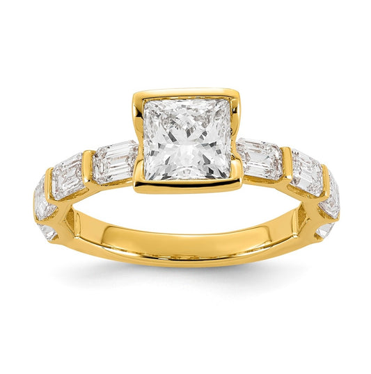 14K Yellow Gold 3 1/8ct Cert Princess Center Lab Grown Diamond VS+ F+ Comp Ring – Elegant Jewelry Gift for Birthday, Anniversary, Engagement, Wedding
