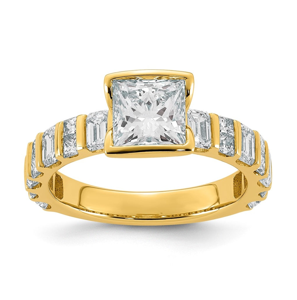 14K Yellow Gold 2 7/8ct Cert Princess Center Lab Grown Diamond VS+ F+ Comp Ring – Elegant Jewelry Gift for Birthday, Anniversary, Engagement, Wedding