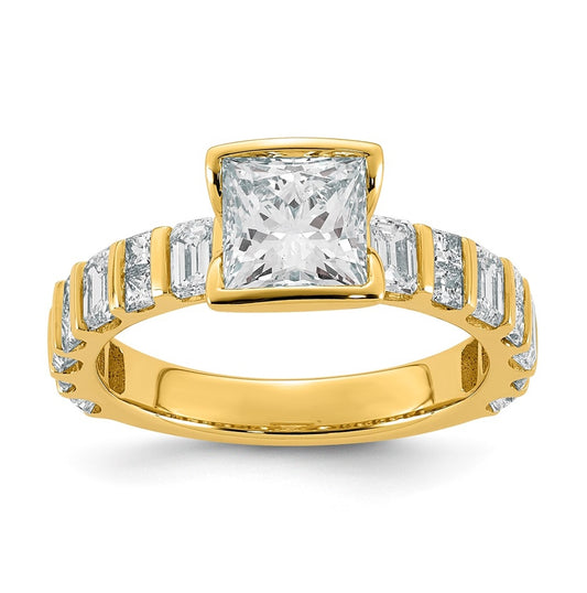 14K Yellow Gold 2 7/8ct Cert Princess Center Lab Grown Diamond VS+ F+ Comp Ring – Elegant Jewelry Gift for Birthday, Anniversary, Engagement, Wedding