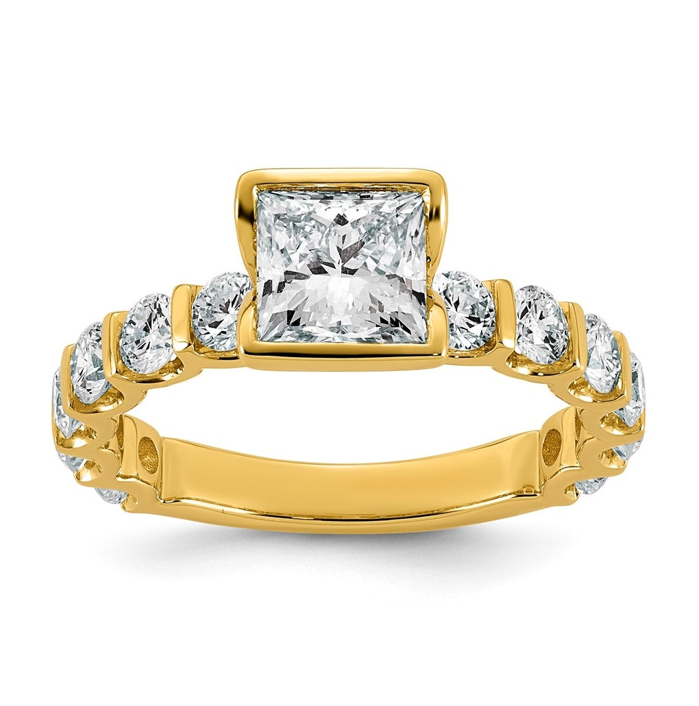 14K Yellow Gold 2 3/4ct Cert Princess Center Lab Grown Diamond VS+ F+ Comp Ring – Elegant Jewelry Gift for Birthday, Anniversary, Engagement, Wedding