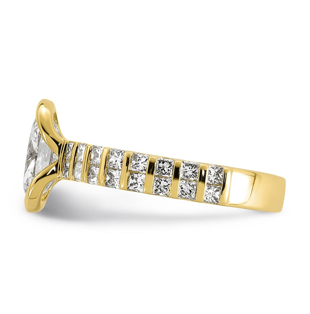 14K Yellow Gold 2 1/2ct Cert Oval Center Lab Grown Diamond VS+ F+ Comp Ring Size 7– Elegant Jewelry Gift for Birthday, Anniversary, Engagement, Wedding