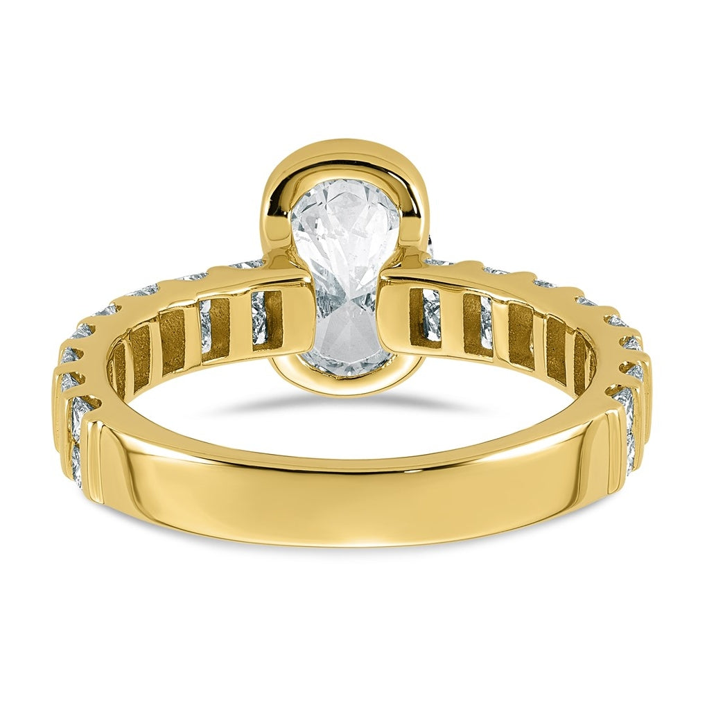 14K Yellow Gold 2 1/2ct Cert Oval Center Lab Grown Diamond VS+ F+ Comp Ring Size 7– Elegant Jewelry Gift for Birthday, Anniversary, Engagement, Wedding