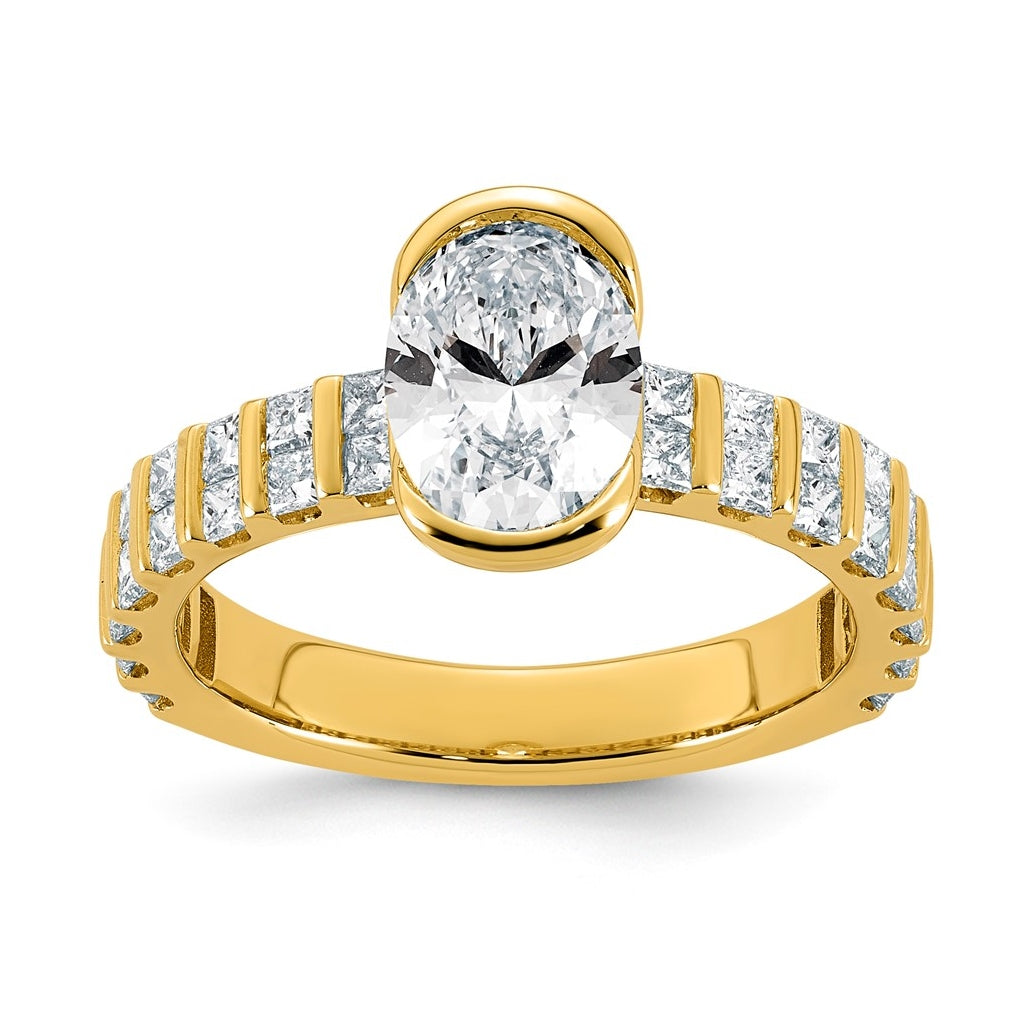 14K Yellow Gold 2 1/2ct Cert Oval Center Lab Grown Diamond VS+ F+ Comp Ring Size 7– Elegant Jewelry Gift for Birthday, Anniversary, Engagement, Wedding