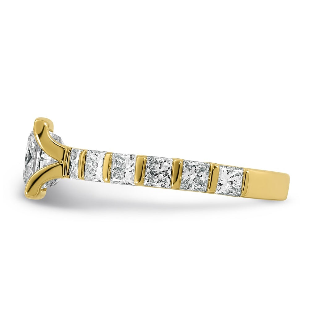 14K Yellow Gold Cert Princess Center Lab Grown Diamond VS+ F+ Comp Eng Ring – Elegant Jewelry Gift for Birthday, Anniversary, Engagement, Wedding