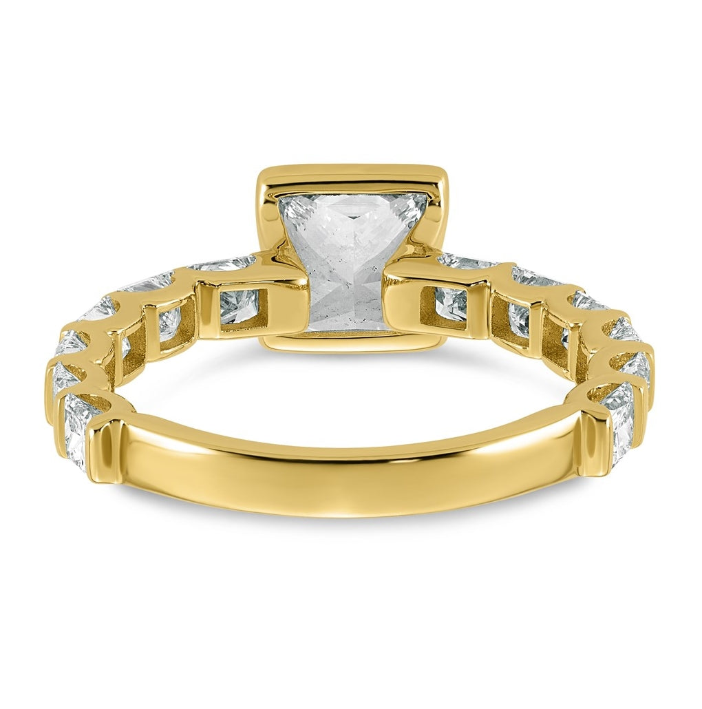14K Yellow Gold Cert Princess Center Lab Grown Diamond VS+ F+ Comp Eng Ring – Elegant Jewelry Gift for Birthday, Anniversary, Engagement, Wedding